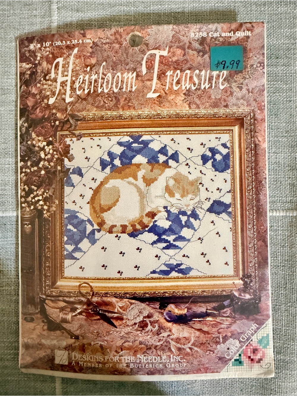 Heirloom Treasure Cat on Quilt Cross Stitch Needlepoint Kit
